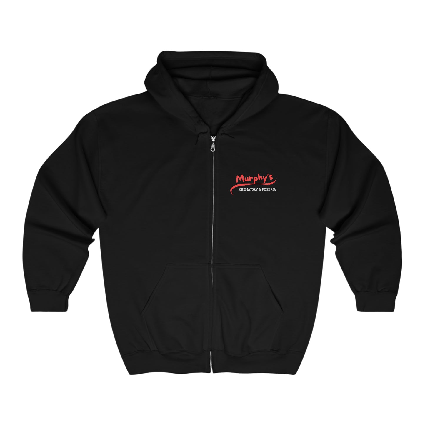 Murphy's Crematory & Pizzeria Zip-Up Hoodie Front & Rear Graphic